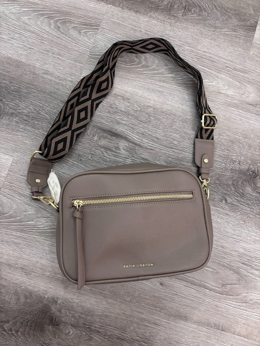Katie Loxton Hallie Camera bag Strap crossbody Aztec fun strap taupe black NWT